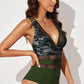 Printed Mesh Plunge One-Piece Swimsuit