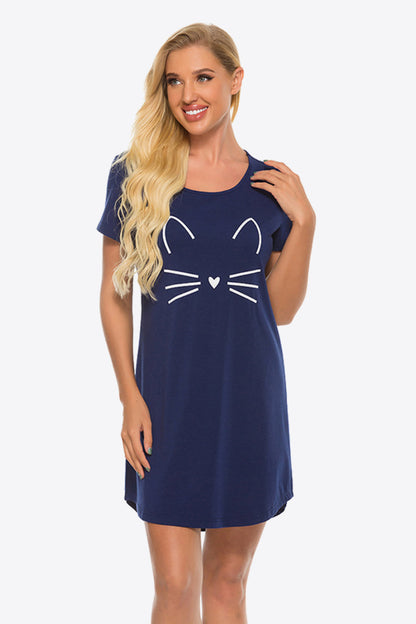 Animal Graphic Round Neck T-Shirt Dress