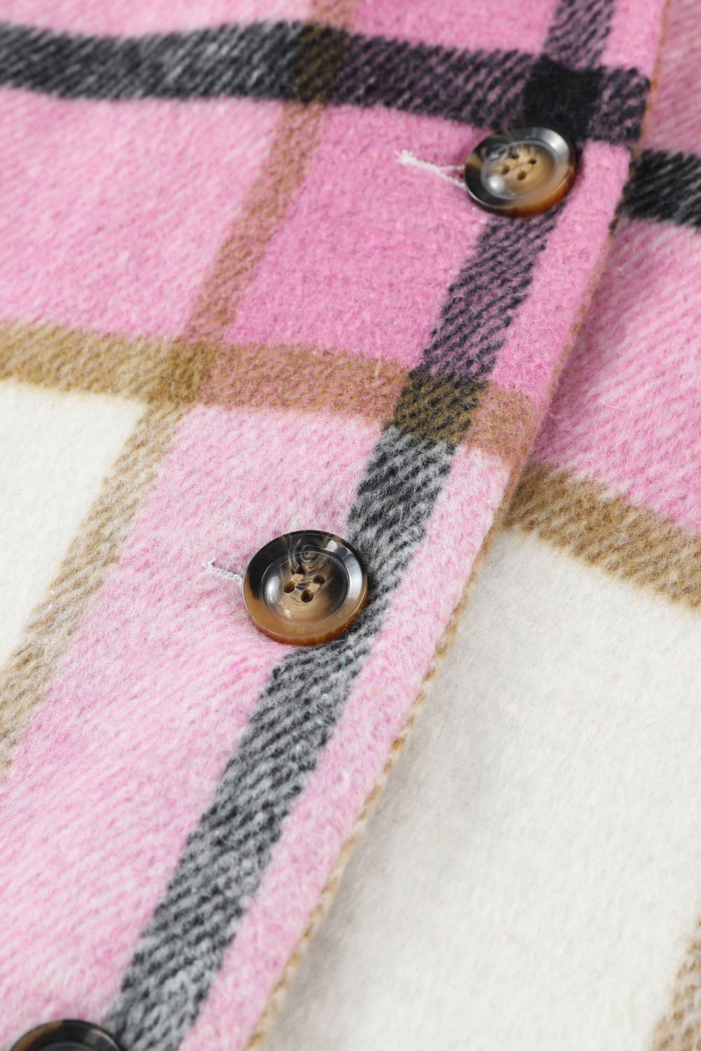 Plaid Button Front Brushed Hooded Jacket