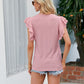 Round Neck Flutter Sleeve Eyelet Blouse