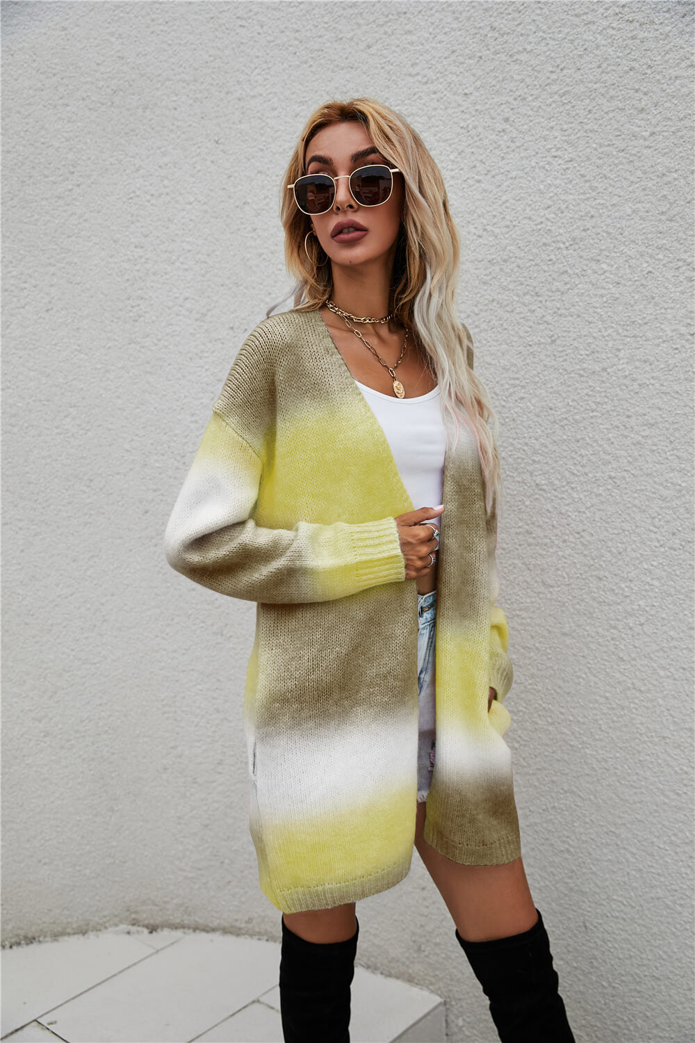 Multicolored Gradient Open Front Longline Cardigan
