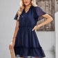 Frill Trim Tie Neck Flutter Sleeve Dress