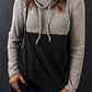 Two-Tone Waffle-Knit Drawstring Cowl Neck Sweatshirt