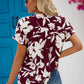 Floral Notched Neck Cuffed Blouse