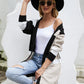 Color Block Ribbed Trim Open Front Cardigan