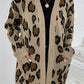 Leopard Print Ribbed Trim Dropped Shoulder Longline Cardigan
