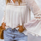 Eyelet Tassel Tie Flare Sleeve Blouse