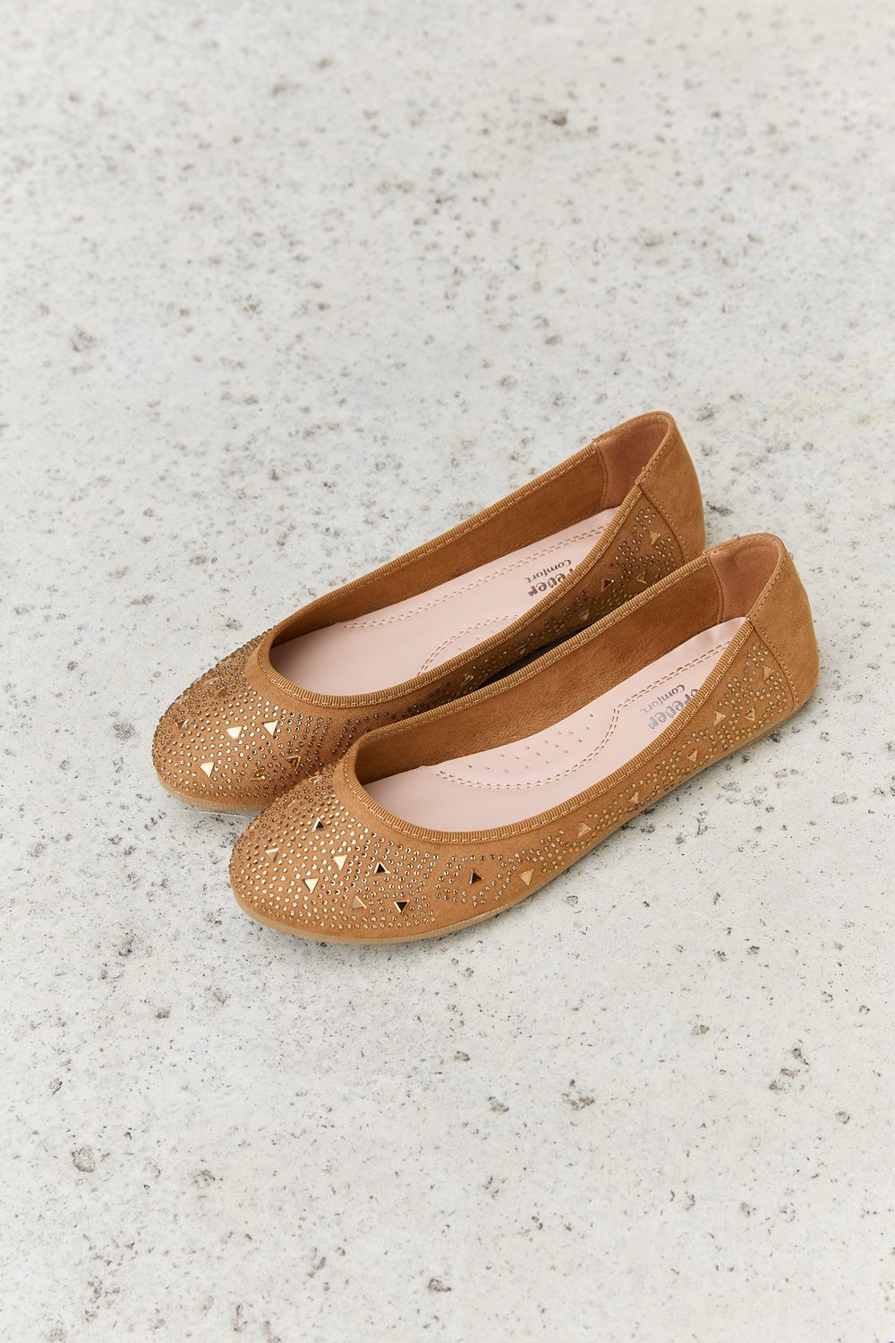Forever Link Rhinestone Ballet Flats in Tan