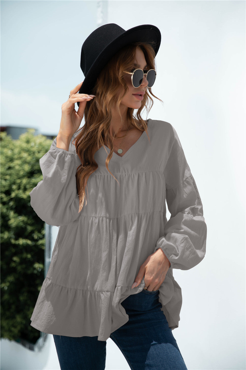 Balloon Sleeve Smock Top