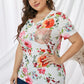 Plus Size Floral Print Sequin Pocket Tee