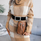 Plaid Funnel Neck Long Sleeve Mini Sweater Dress (Belt Not Included)
