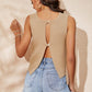 Buttoned Cutout Ribbed Trim Knit Tank
