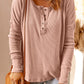Half Button Waffle Knit Long Sleeve Top