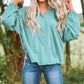Notched Neck Balloon Sleeve Blouse