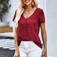 Buttoned V-Neck Short Sleeve Top