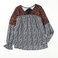 Animal Print Color Block  V-Neck Flounce Sleeve Blouse