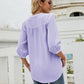 Swiss Dot Notched Neck Three-Quarter Sleeve Blouse