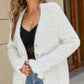 Openwork Flounce Sleeve Button-Up Fuzzy Cardigan