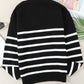 Striped Button Detail Mock Neck Sweater