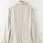 Buttoned Johnny Collar Long Sleeve Linen Blazer with Pockets