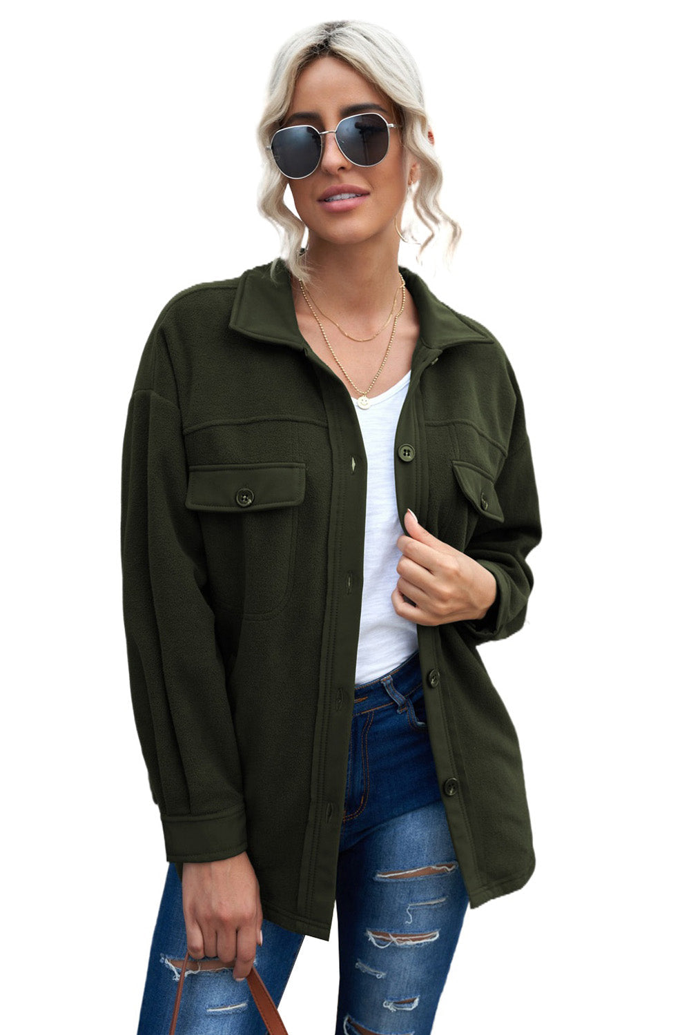 Turn Down Collar Buttoned Shirt Jacket