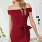 Ruched Tulip Hem Belted Off-Shoulder Dress