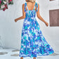 Floral Tie-Shoulder Frill Trim Smocked Dress
