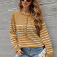 Striped Half-Button Frill Trim Sweater