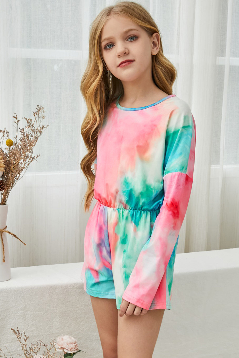 Girls Tie-Dye Round Neck Romper