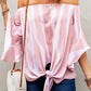 Striped Tie Front Flounce Sleeve Blouse