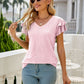 Eyelet Layered Flutter Sleeve V-Neck Top