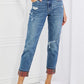 Judy Blue Gina Full Size Mid Rise Paisley Patch Cuff Boyfriend Jeans