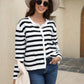 Striped Button Down Round Neck Cardigan