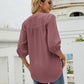 Swiss Dot Notched Neck Three-Quarter Sleeve Blouse