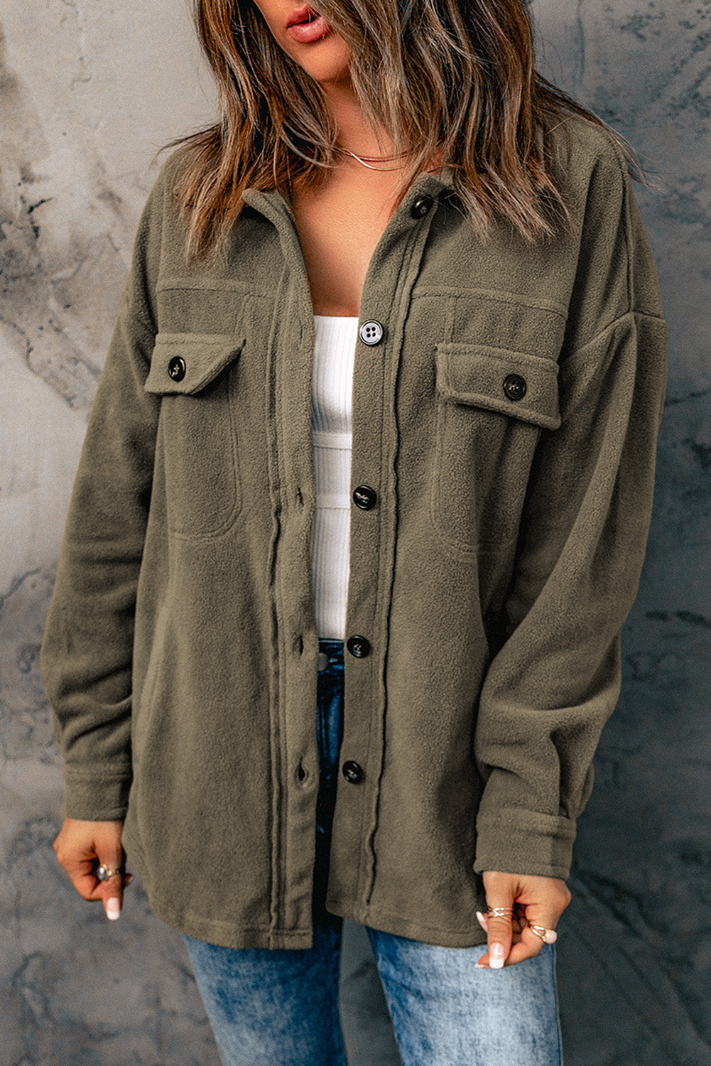 Turn Down Collar Buttoned Shirt Jacket