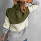 Color Block Side Slit Turtleneck Pullover Sweater