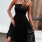 Smocked Spaghetti Strap Frill Trim Dress