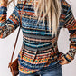 Patterned Drawstring Detail Cowl Neck Hoodie