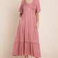 HEYSON Full Size Smocked Pocket Midi Dress in Rouge Pink
