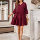 V-Neck Three-Quarter Flounce Sleeve Tiered Dress
