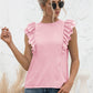 Ruffle Shoulder Tie-Back Crewneck Top