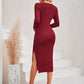 Lace-Up Long Sleeve Slit Dress