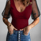 Spliced Mesh Puff Sleeve Blouse