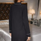 Contrast Piping Half Button Long Sleeve Dress