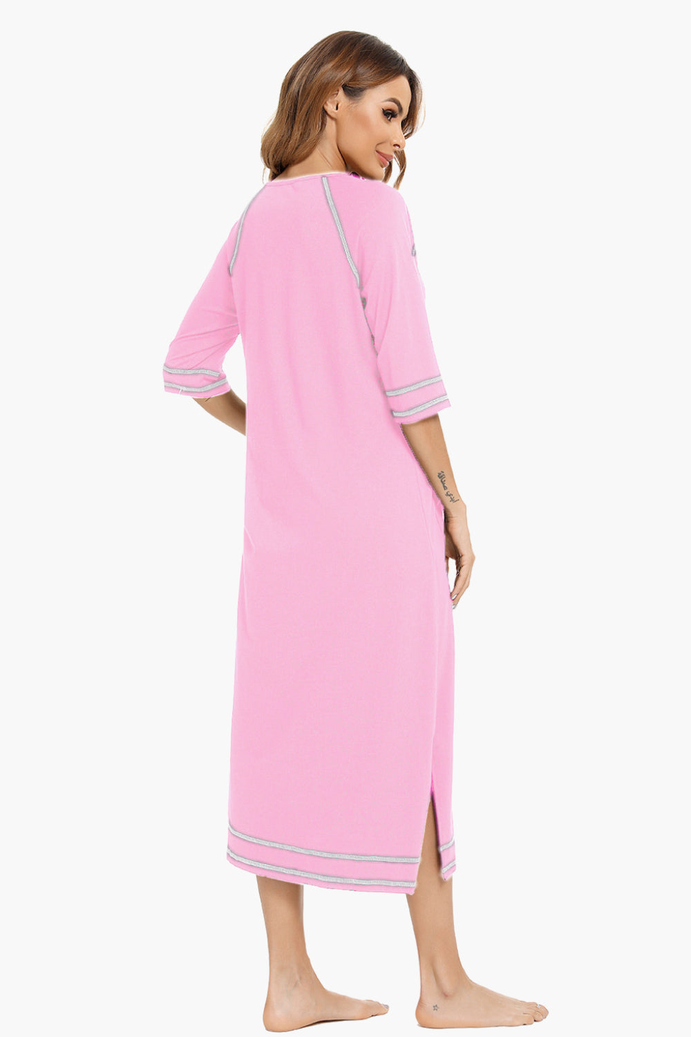 Zip Up Slit Night Dress with Pockets