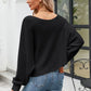 Boat Neck Horizontal Ribbing Dolman Sleeve Sweater