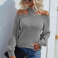 Rib-Knit Halter Neck Lantern Sleeve Sweater