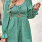 Polka Dot Ruched Smocked Flounce Sleeve Romper