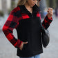 Plaid Quarter-Zip Spliced Fleece Sweatshirt with Pockets