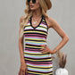 Striped Halter Neck Mini Sweater Dress